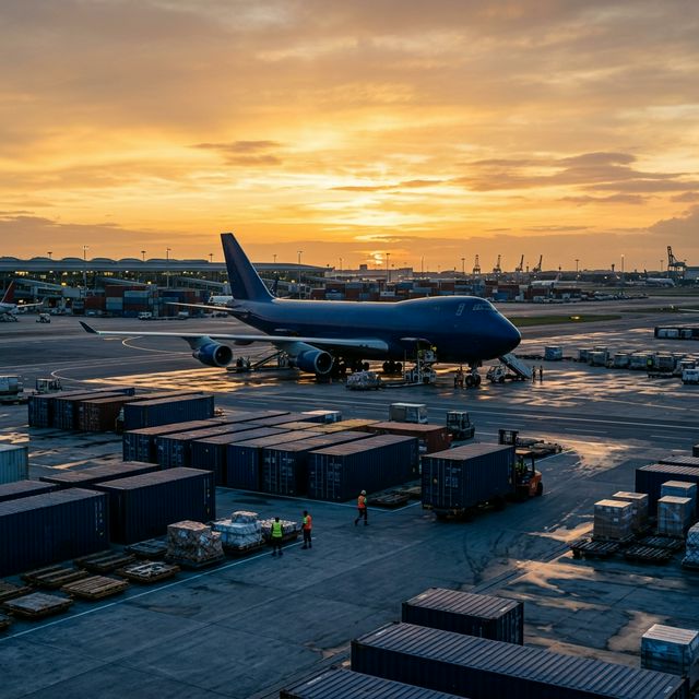 Avión de carga en pista de aterrizaje — envío aéreo courier desde China a Argentina